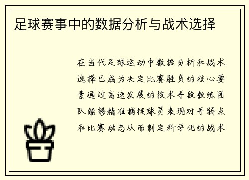 足球赛事中的数据分析与战术选择
